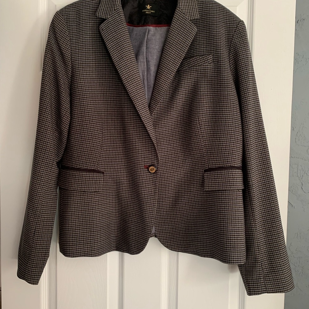 Women’s Massimo Fabbro Italy Blazer Jacket Heather Gray Checked Lined Large